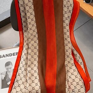 Designer Patterned Scarf with Red and Brown Accents